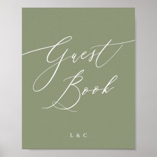 Sage Green Calligraphy Wedding Guest Book Sign Poster