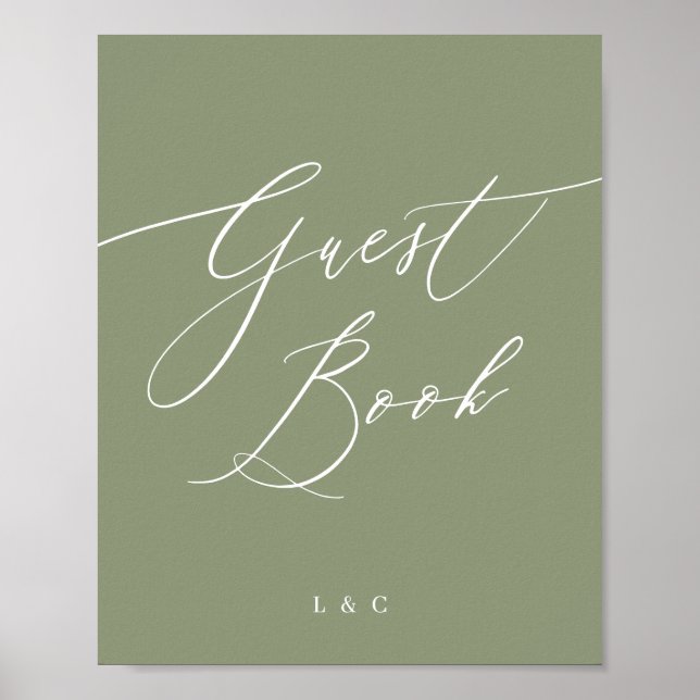 Sage Green Calligraphy Wedding Guest Book Sign Poster (Vorne)