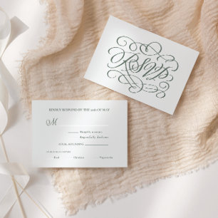 Sage Green Calligraphy Wedding Meals RSVP Card Dankeskarte