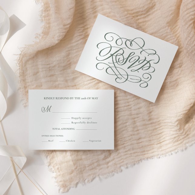 Sage Green Calligraphy Wedding Meals RSVP Card Dankeskarte (Von Creator hochgeladen)