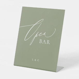 Sage Green Calligraphy Wedding Open Bar Sockelschild