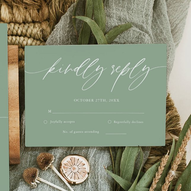 Sage Green Calligraphy Wedding RSVP Card Karte (Von Creator hochgeladen)