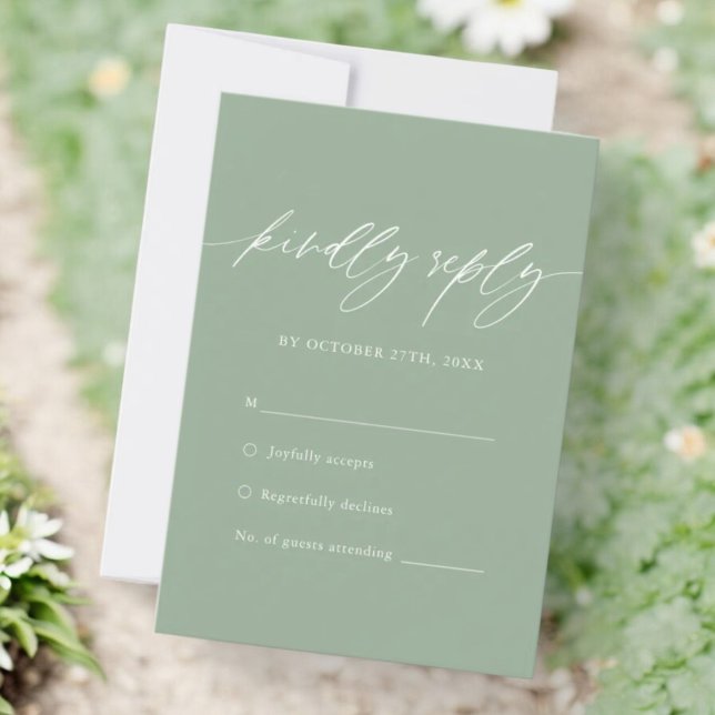 Sage Green Calligraphy Wedding Simple UAWG RSVP Karte (Von Creator hochgeladen)