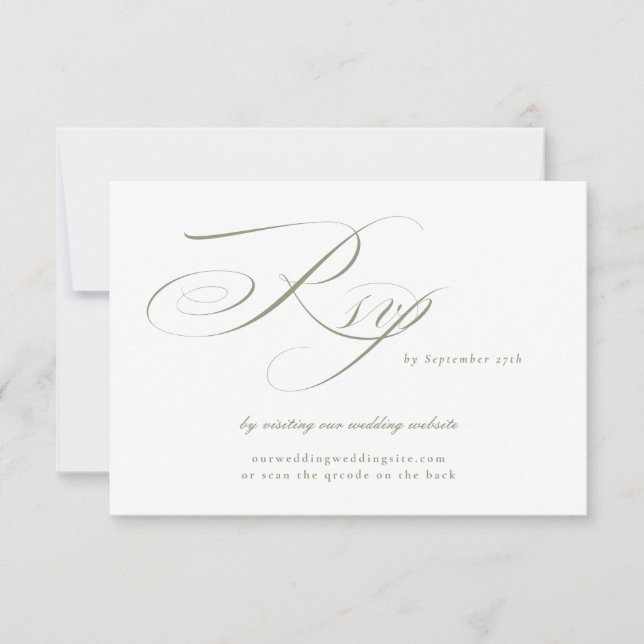 Sage Green Calligraphy Wedding Website QR CODE RSVP Karte (Vorderseite)