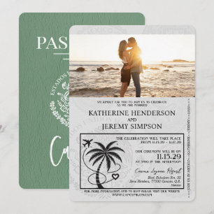Sage Green Cancun Pass Hochzeit Einladung