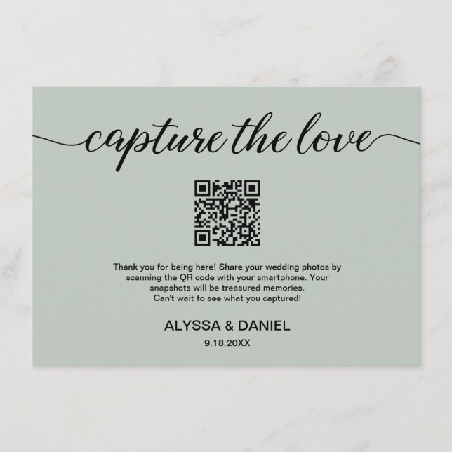 Sage Green Capture the Liebe QR Code Hochzeitskode Begleitkarte (Vorderseite)
