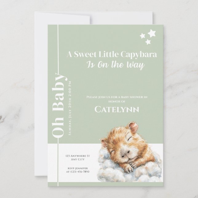Sage Green Capybara Baby Shower Invitation Save The Date (Vorderseite)