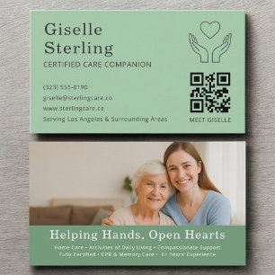 Sage Green Caregiver Zuhause Help QR Code Foto Visitenkarte