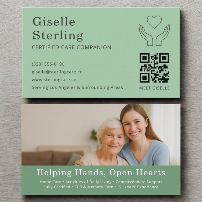 Sage Green Caregiver Zuhause Help QR Code Foto Visitenkarte (Von Creator hochgeladen)