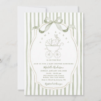 Sage Green Carriage Bunny Baby Shower Invitation Einladung