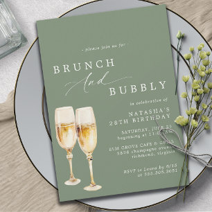 Sage Green   Champagne Birthday Brunch & Bubbly Einladung