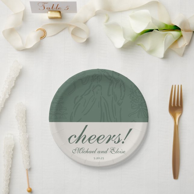 Sage Green Cheers Elegant Personalized Wedding Pappteller (Hochzeit)
