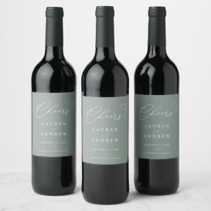 Sage Green Cheers Elegante Wedding Wine Label Weinetikett