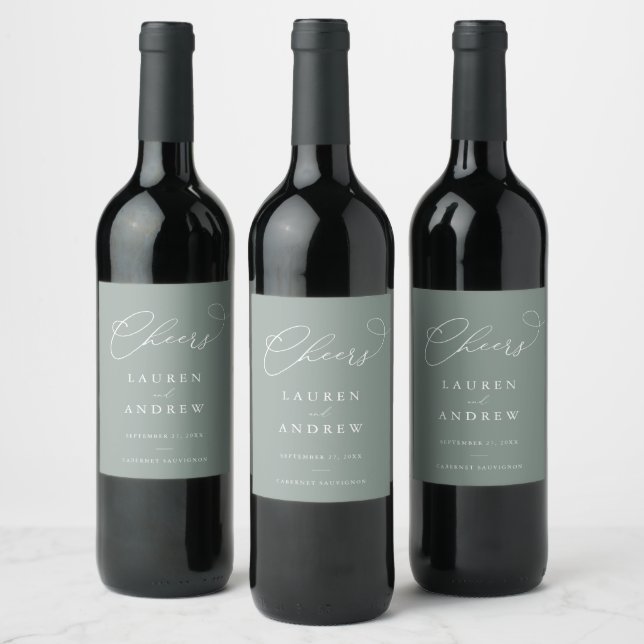Sage Green Cheers Elegante Wedding Wine Label Weinetikett (Flaschen)