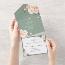 Sage Green Chic Blush Peach Floral Boho Hochzeit