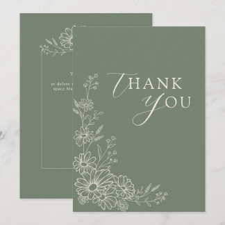 Sage Green Chic Botanical Daisy Garden Wedding Dankeskarte