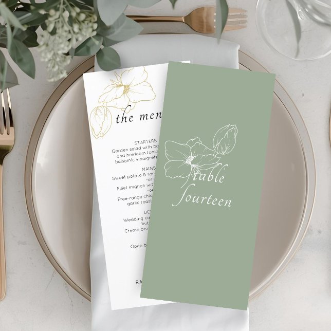 Sage Green | Chic Floral Wedding Flat Menu Menükarte (Von Creator hochgeladen)