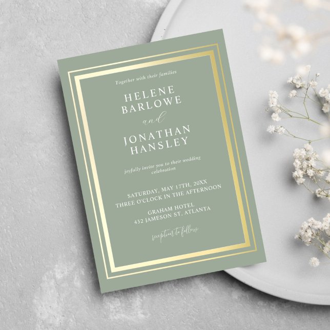 Sage Green Chic Moderne Minimalistische Hochzeit Einladung (Sage Green Chic Modern Minimalist Elegant Wedding Invitation)