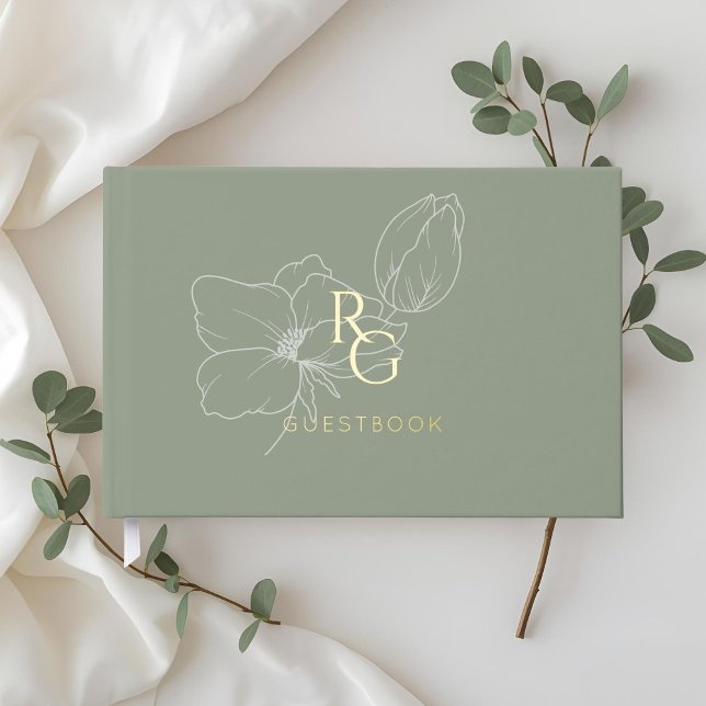 Sage Green | Chic Monogram Wedding Guest Book Gästebuch (Von Creator hochgeladen)