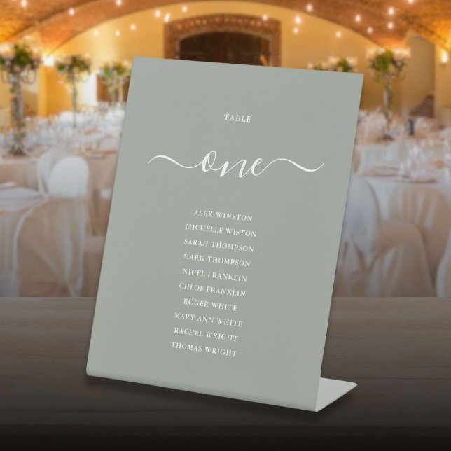 Sage Green Chic Script Tischnummer Seekarte Sockelschild (Sage Green Chic Script Table Number Seating Chart Pedestal Sign)