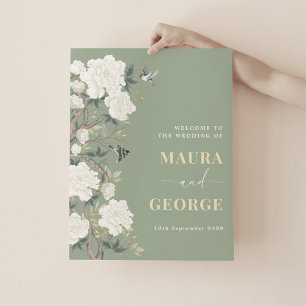 Sage Green Chinoiserie Blumenzehen Willkommen Poster