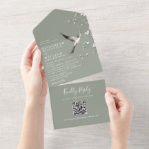 Sage Green Chinoiserie Floral QR Code Hochzeit