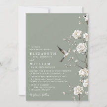 Sage Green Chinoiserie Floral QR Code Hochzeit