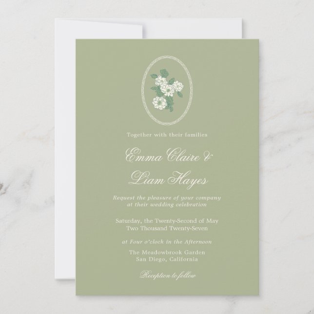 Sage Green Chinoiserie Wedding Invitation Einladung (Vorderseite)