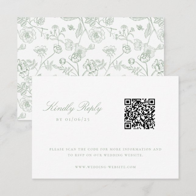 Sage Green Chinoiserie Wedding QR Code UAWG Einladung (Vorne/Hinten)