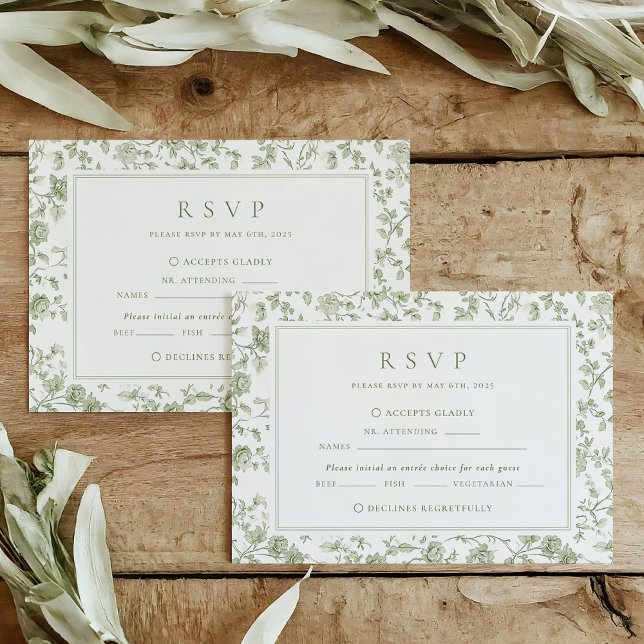 Sage Green Chinoiserie Wedding RSVP Karte (Von Creator hochgeladen)
