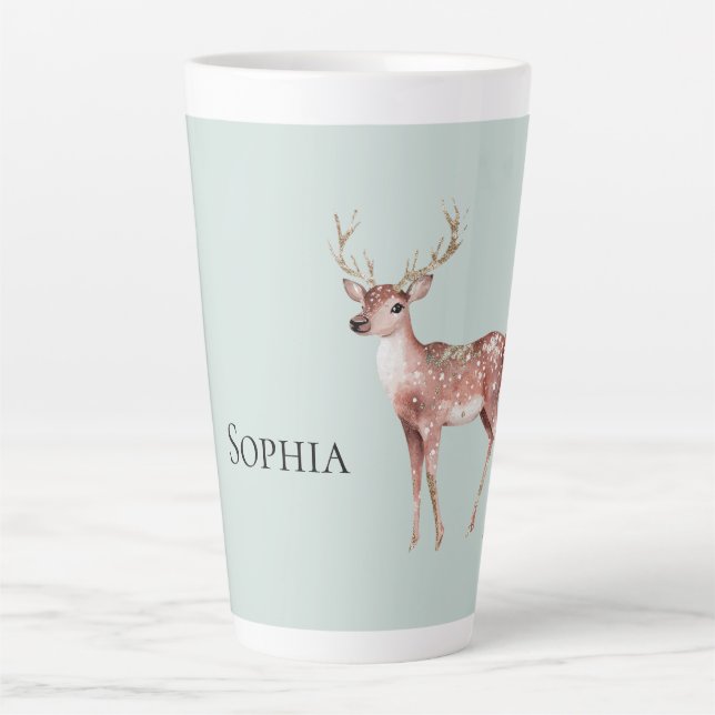 Sage Green Christmas Deer Personalisiert Milchtasse (Vorderseite)