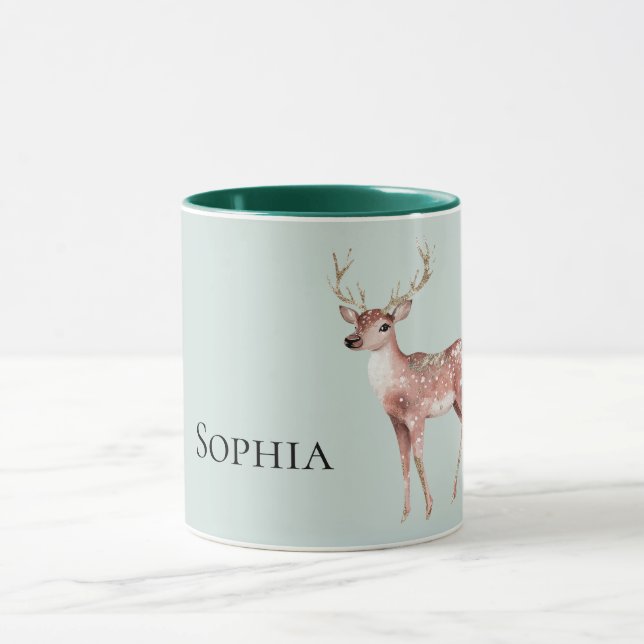 Sage Green Christmas Deer Personalisiert Tasse (Zentrum)