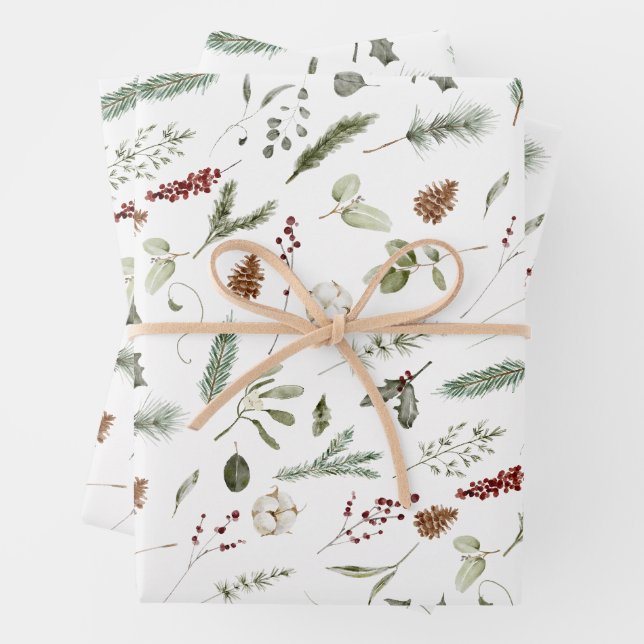 Sage Green Christmas Modern Minimal Botanisch Geschenkpapier Set (Beispiel)