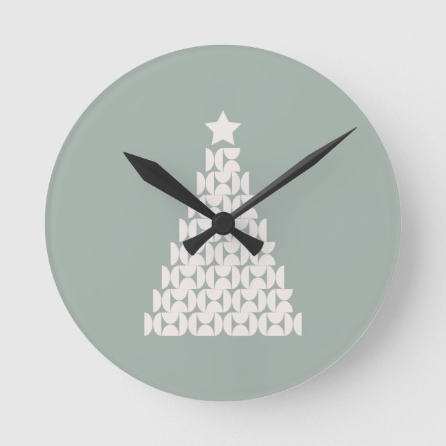 Sage Green Christmas Tree Runde Wanduhr (Vorderseite)