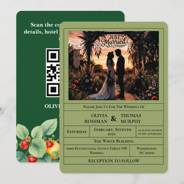 Sage Green Citrus Botanical Wedding Invitation Einladung (Vorne/Hinten)