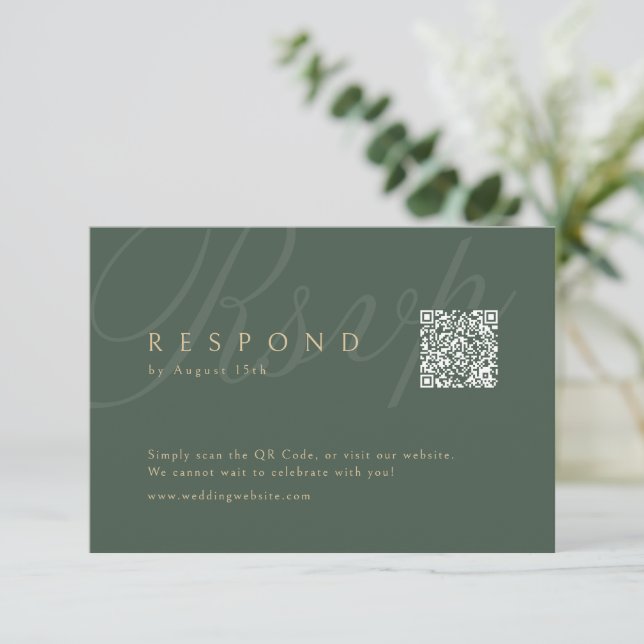 Sage Green Classic Elegance QR Code Hochzeit RSVP Karte (Stehend Vorderseite)