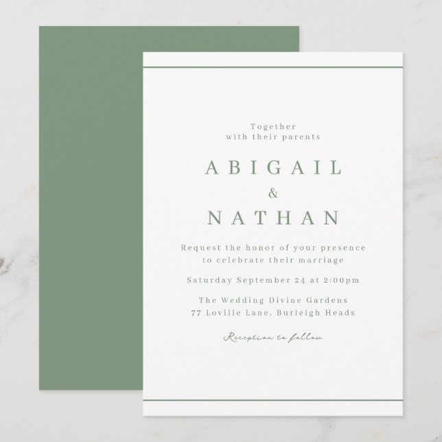 Sage Green Classic Elegante Einladung (Vorne/Hinten)
