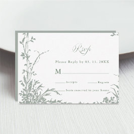 Sage Green Classic Floral Frame Wedding RSVP Karte