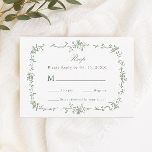 Sage Green Classic Floral Frame Wedding RSVP Karte