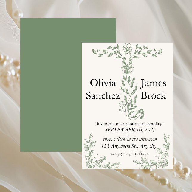 Sage Green Classic Floral Wedding Invitation Einladung (Von Creator hochgeladen)