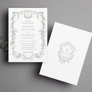 Sage Green Classic French Floral Wedding Einladung