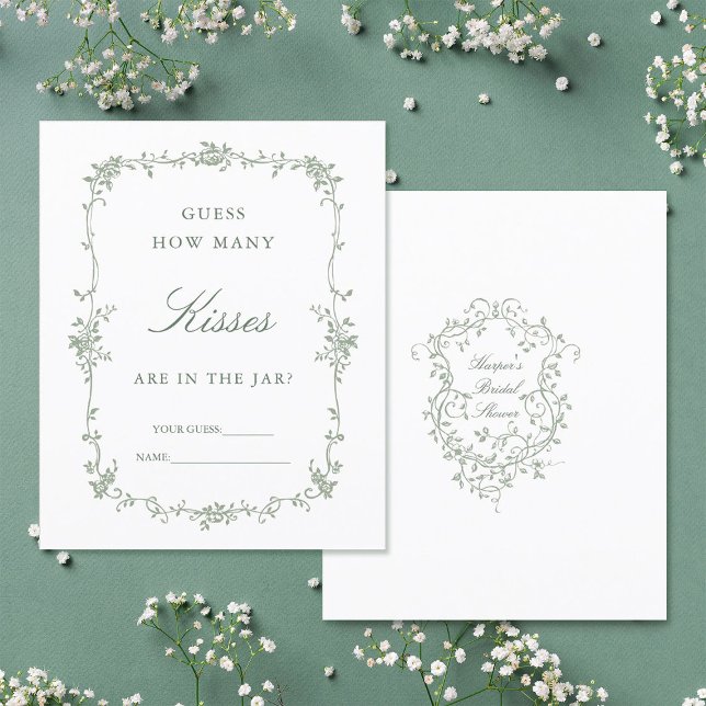 Sage Green Classic 'Guess how many' Bridal Game (Front & Back)