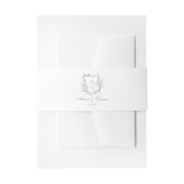 Sage Green Classic Monogram Wappen Wedding Einladungsbanderole (Vorderseite Beispiel)