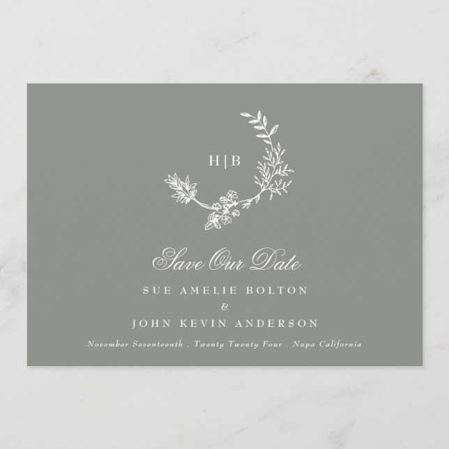 Sage Green Classic QR CODE Wreath Foto Wedding Save The Date (Vorderseite)