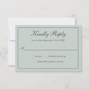 Sage Green Classic Simple Elegante Wedding UAWG RSVP Karte