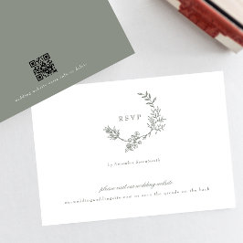 Sage Green Classigram QR CODE Hochzeitskranz RSVP Karte