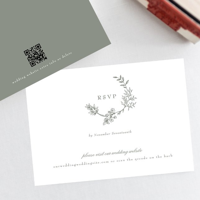 Sage Green Classigram QR CODE Hochzeitskranz RSVP Karte (Von Creator hochgeladen)