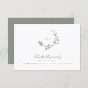 Sage Green Classigram QR CODE Hochzeitskranz RSVP Karte