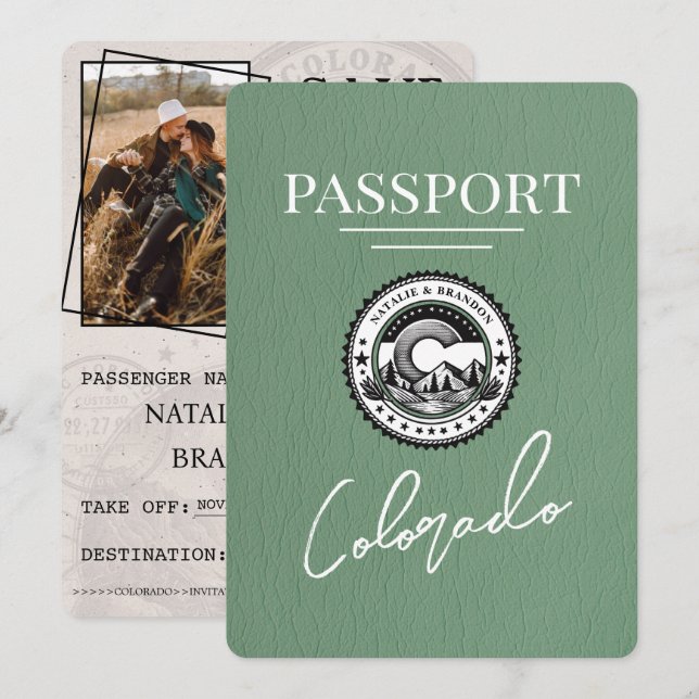 Sage Green Colorado Passport Save the Date (Vorne/Hinten)