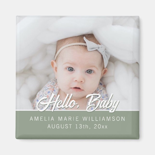 Sage Green Contemporary Hello Baby Magnet (Vorne)